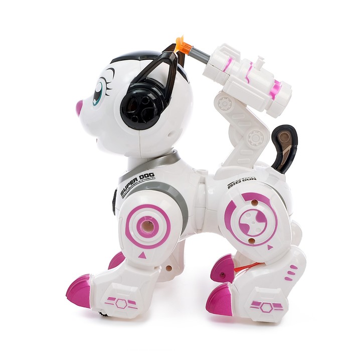 Робот собака «Рокки» IQ BOT, интерактивный: звук, свет, стреляющий, на батарейках, розовый - фото 1905603083