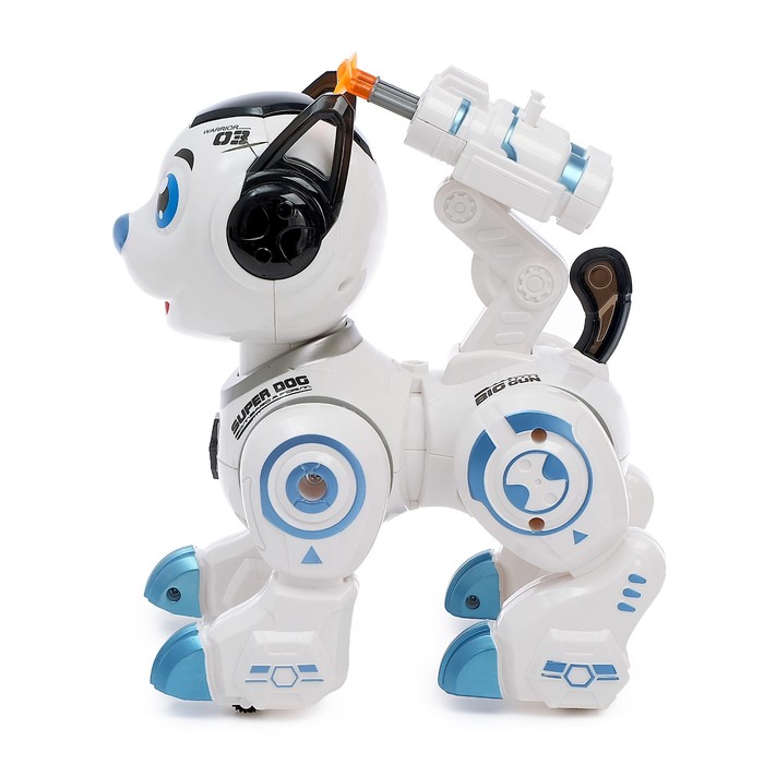 Робот собака «Рокки» IQ BOT, интерактивный: звук, свет, стреляющий, на батарейках, синий - фото 1883498194