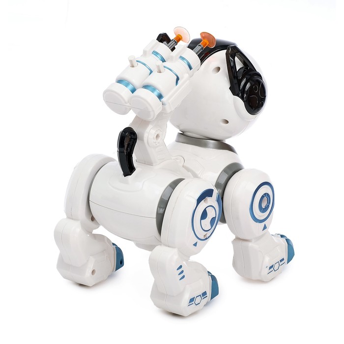 Робот собака «Рокки» IQ BOT, интерактивный: звук, свет, стреляющий, на батарейках, синий - фото 1883498195
