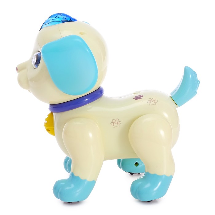 Робот собака «Умный питомец» ZHORYA, на пульте управления, интерактивный: звук, свет, танцующий, музыкальный, на батарейках, на русском языке, бело-голубой - фото 1883498216