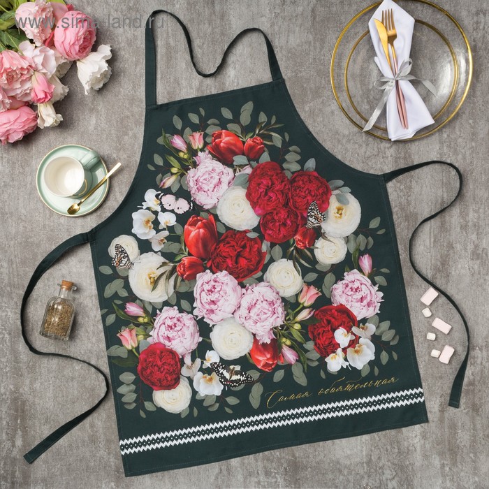 Фартук кухонный «Этель» Flowers, 60×70 см, 100% хлопок, саржа 190 г/м² - Фото 1