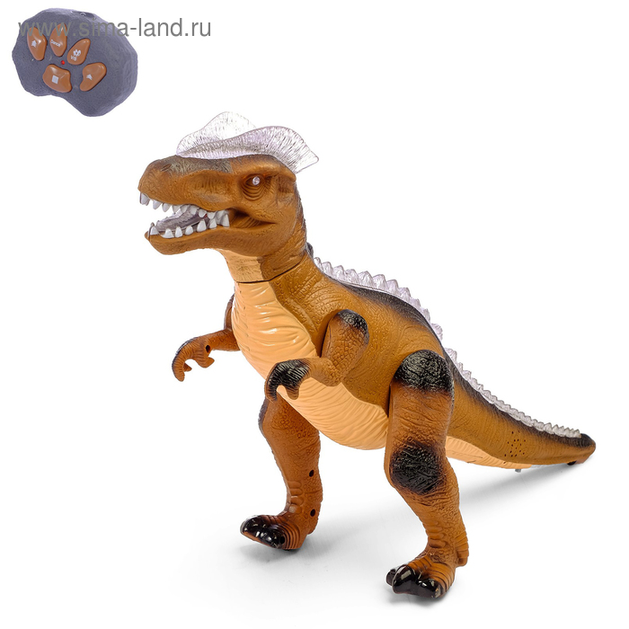 Динозавр радиоуправляемый T-Rex, световые и звуковые эффекты, работает от батареек, цвет коричневый - Фото 1