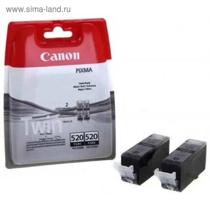 Картридж струйный Canon PGI-520BK 2932B012 черный x2уп. для Canon Pixma iP3600/4600/MP540/620 (19мл) - Фото 1