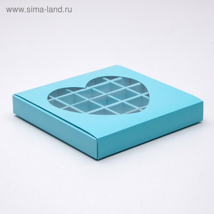 Кондитерская коробка для конфет 25 шт "Сердце", голубая, 22 х 22 х 3,5 см