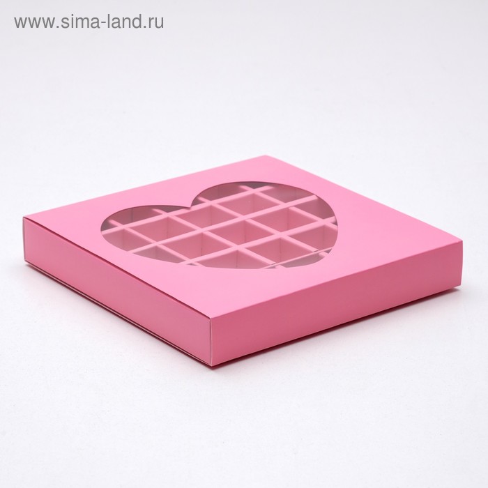 Кондитерская коробка для конфет 25 шт UPAK LAND "Сердце", розовая, 22 х 22 х 3,5 см