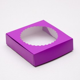 Подарочная коробка, с прозрачной крышкой, фиолетовая, 11,5 х 11,5 х 3 см