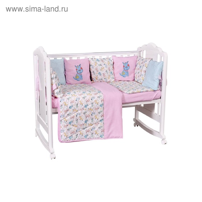 Комплект в кроватку «Собачки», 5 предметов, цвет розовый - Фото 1