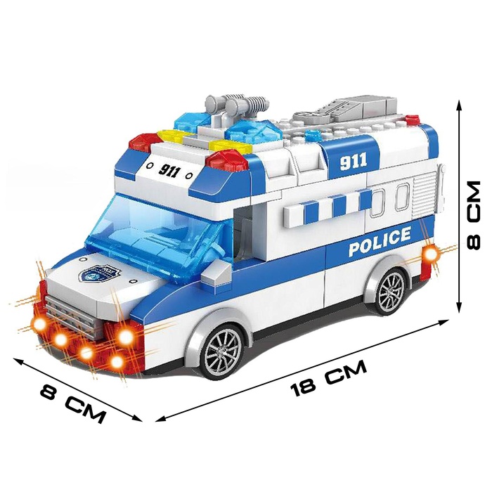Конструктор блочный инерционный «Полицейский фургон», свет, звук, 68 деталей - фото 1905603815