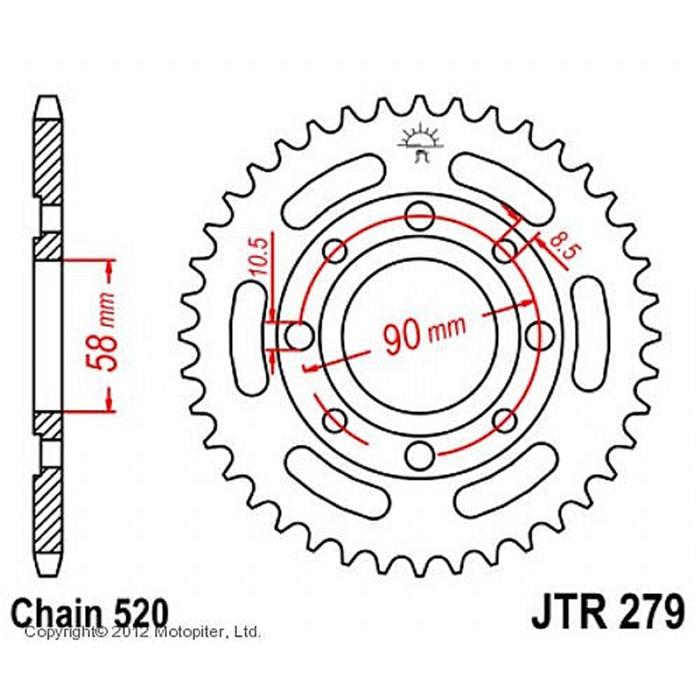 Звезда задняя ведомая для мотоцикла стальная JTR279, цепь 520, 32 зубья - Фото 1