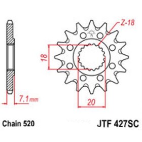 Звезда передняя ведущая JTF427 для мотоцикла, стальная с самоочисткой, цепь 520, 13 зубьев 4720371