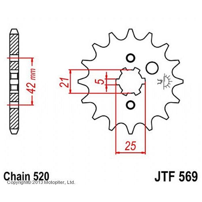 Звезда передняя ведущая JTF569 для мотоцикла, стальная, цепь 520, 17 зубьев - Фото 1