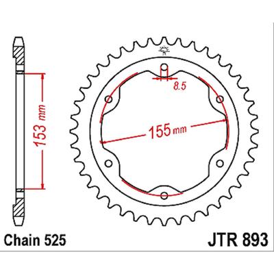 Звезда задняя ведомая стальная JTR893, цепь 525, 38 зубьев