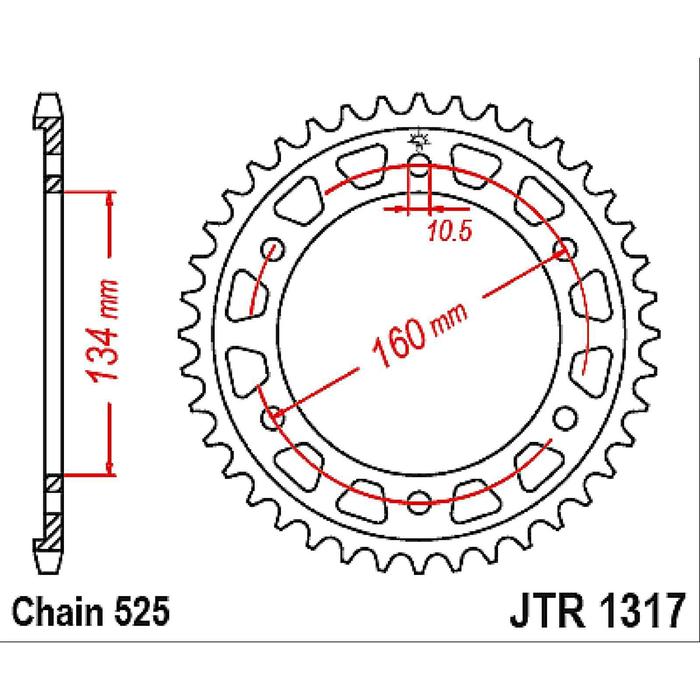 Звезда задняя ведомая стальная JTR1317, цепь 525, 43 зубья - Фото 1