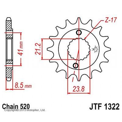 Звезда передняя ведущая JTF1322 для мотоцикла, стальная, цепь 520, 15 зубьев