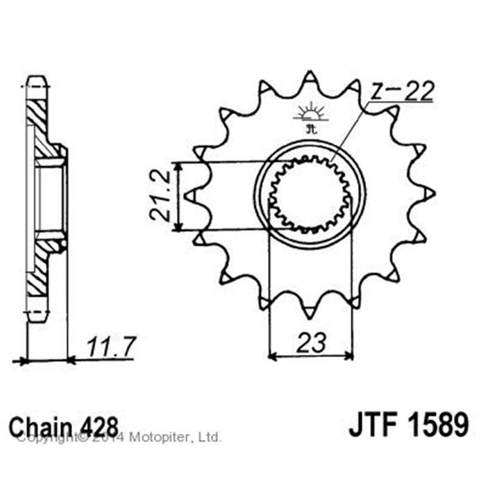 Звезда передняя ведущая для мотоцикла, стальная JTF1589, цепь 428, 19 зубьев - Фото 1