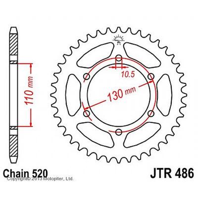 Звезда задняя ведомая JTR486 для мотоцикла стальная, цепь 520, 44 зубья