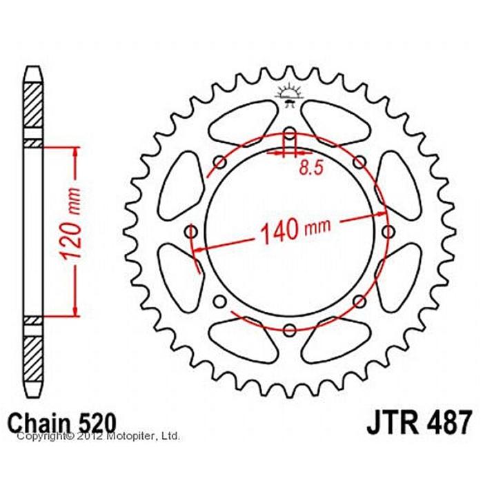 Звезда задняя ведомая JTR487 для мотоцикла стальная, цепь 520, 42 зубья - Фото 1