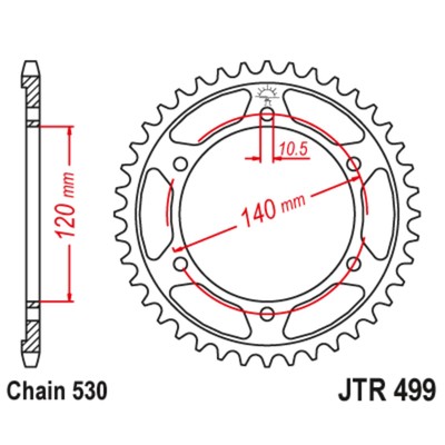 Звезда задняя ведомая JTR499 для мотоцикла стальная, цепь 530, 44 зубья