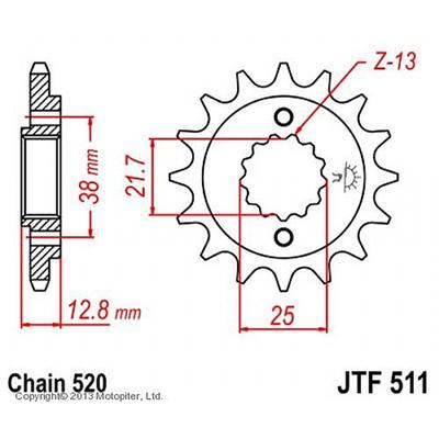 Звезда передняя ведущая JTF511 для мотоцикла, стальная, цепь 520, 16 зубьев