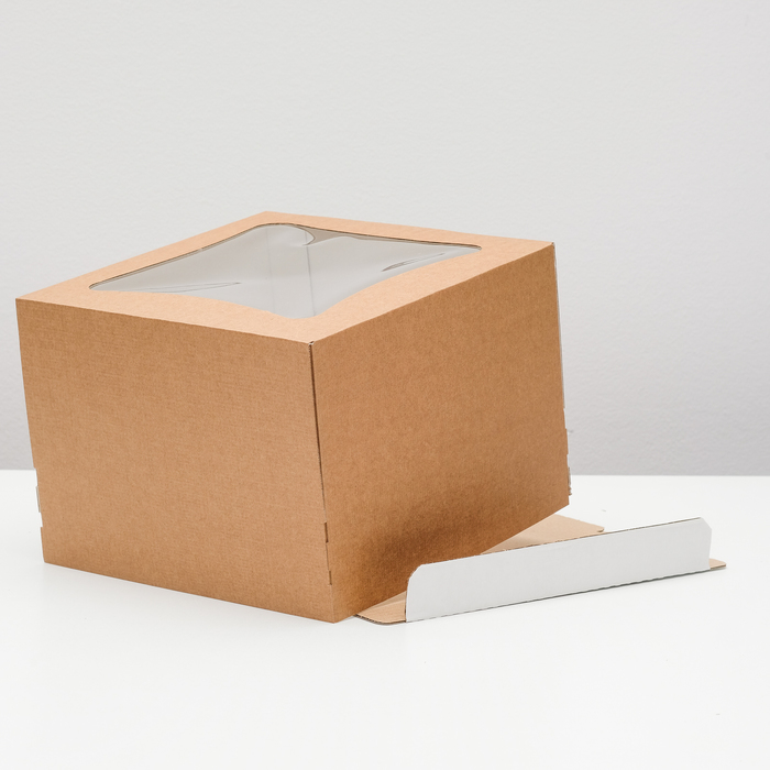 Кондитерская упаковка с окном ромб, крафт, 27 х 27 х 20 см 4686597