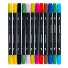 Набор художественных маркеров "Сонет", 12 цветов, водная основа, двусторонний: пулевидная/кисть, основные цвета, 150411173 - фото 9191618