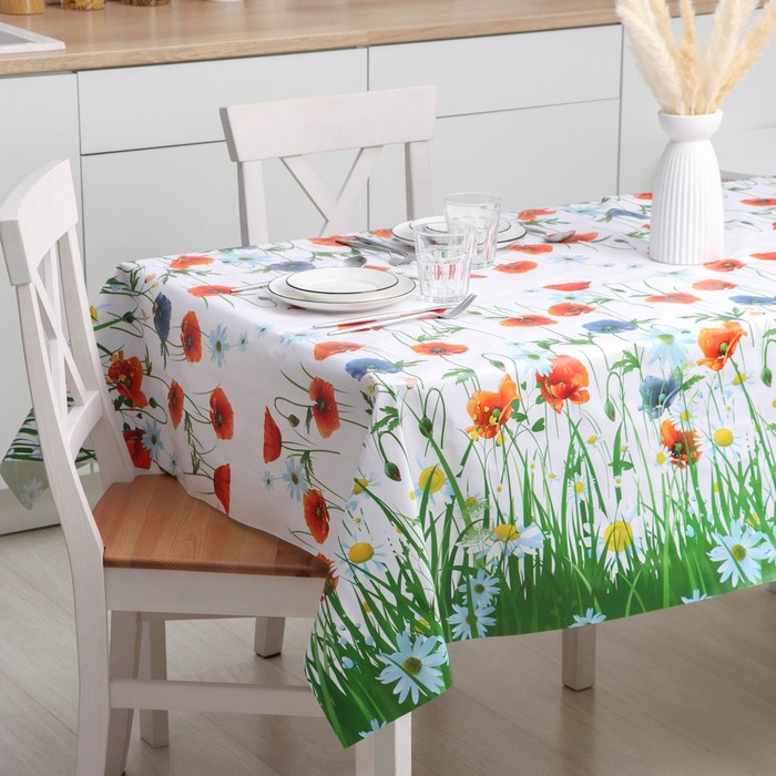 Клеёнка на стол Доляна «Цветочное поле», на нетканой основе, ширина 137 см, толщина 0.8 мм, рулон 20 м - Фото 1
