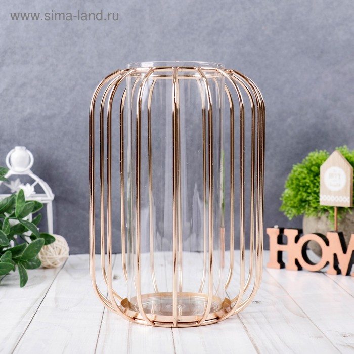 Ваза - флорариум «Ангстрем», колба в подставке, 9×20 см, стекло, прозрачная, золотистая - Фото 1
