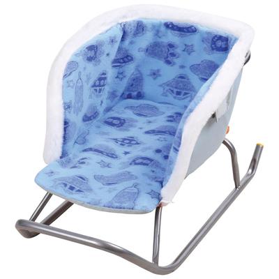 Сиденье для санок с мехом универсальное, принт с ракетами, цвет голубой