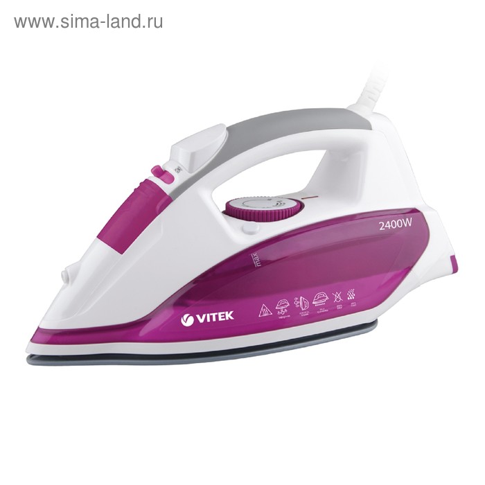 Утюг Vitek VT-1262 PK, 2400 Вт, антипригарное покрытие, 300 мл, розовый