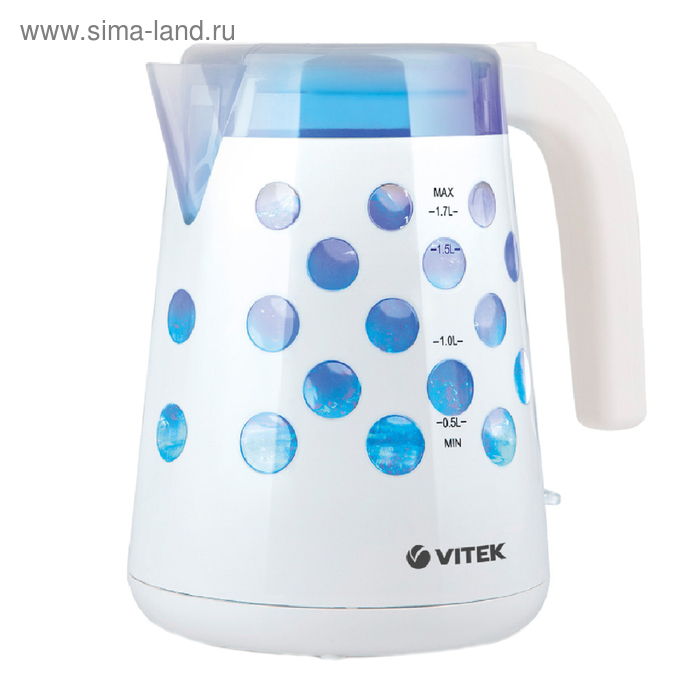 Чайник электрический Vitek VT-7048 W, пластик, 1.7 л, 2200 Вт, подсветка, белый - Фото 1