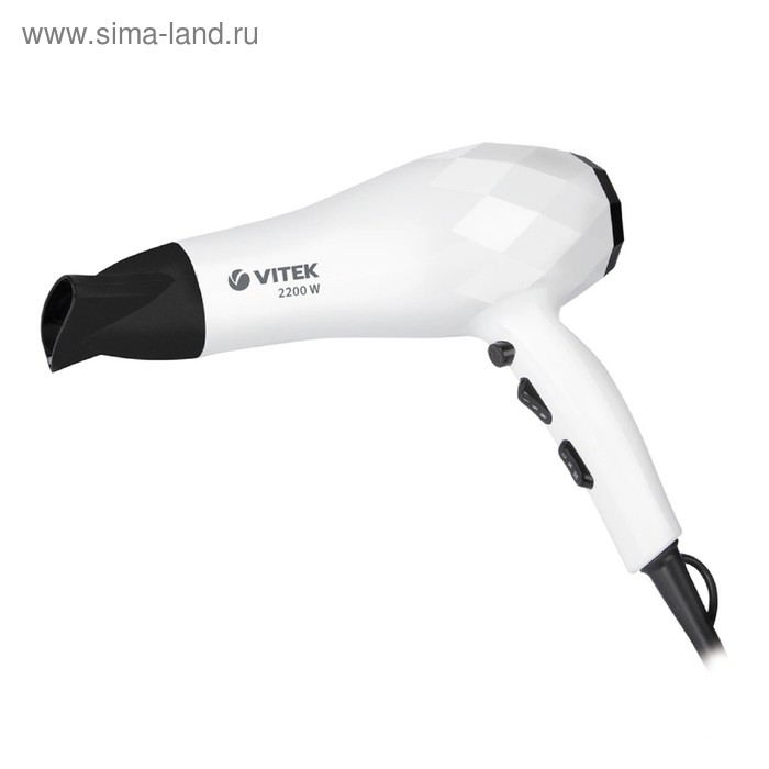 Фен Vitek VT-8219 W, 2200 Вт, 3 режимов, 2 скорости, ионизация, белый - Фото 1