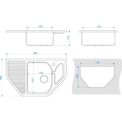 Мойка кухонная из камня ZETT lab. 22/Q4, 800x500x175 мм, матовая, врезная, черная