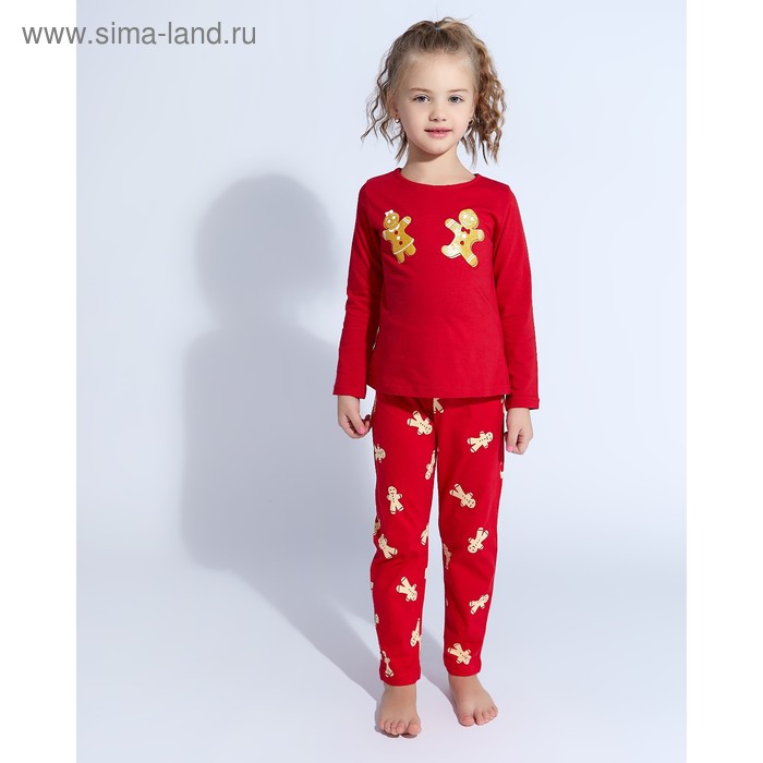 Пижама (лонгслив, брюки) для девочки MINAKU "Печеньки", рост 98, цвет красный - Фото 1