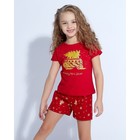 Пижама (футболка, шорты) для девочки MINAKU "Ёлки", рост 128, цвет красный - Фото 2