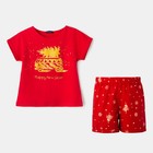 Пижама (футболка, шорты) для девочки MINAKU "Ёлки", рост 128, цвет красный - Фото 7
