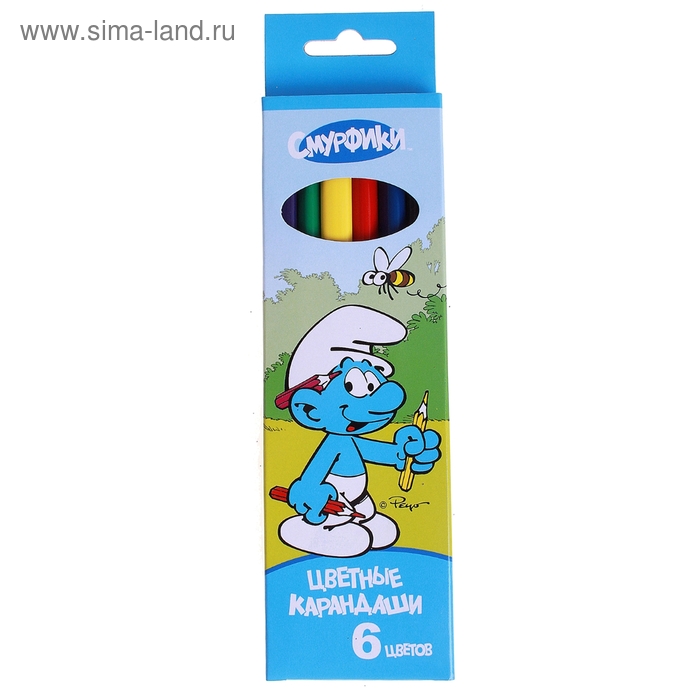 Карандаши Maxi 6 цветов Смурфики толстые трехгранные 1571 - Фото 1