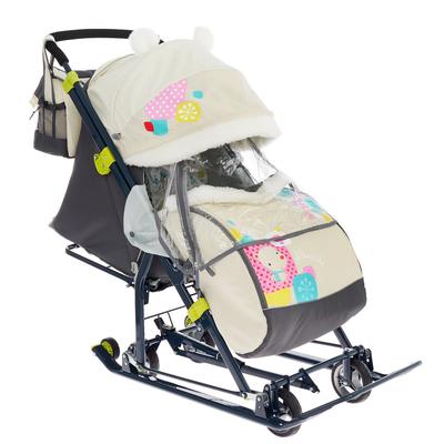 Санки коляска «Ника Детям НД 7-6», рисунок с медвежонком бежевый, механизм качания