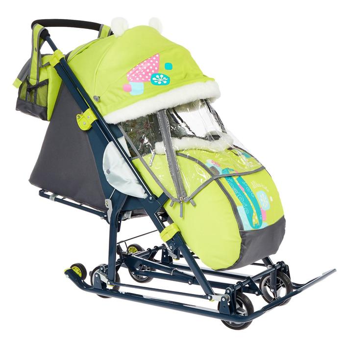 Санки коляска Nika Kids «Ника Детям НД 7-6», рисунок с жирафом, лимонные, механизм качания - Фото 1