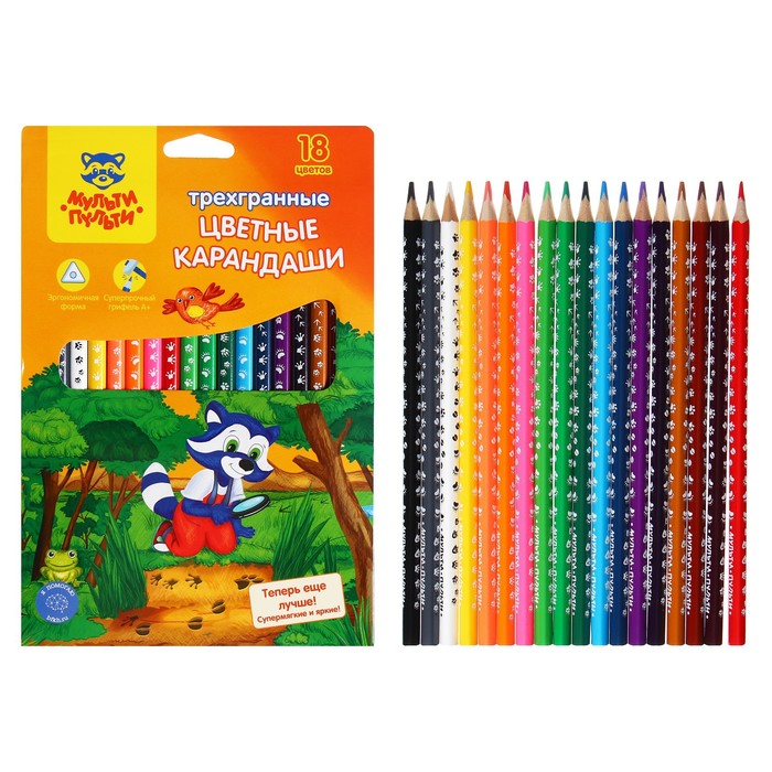 Карандаши цветные 18 цветов «Енот-следопыт» - Фото 1