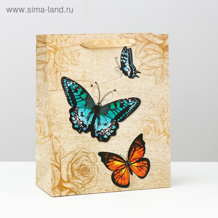 Пакет ламинированный " Бабочки" 26x32x12 - Фото 1