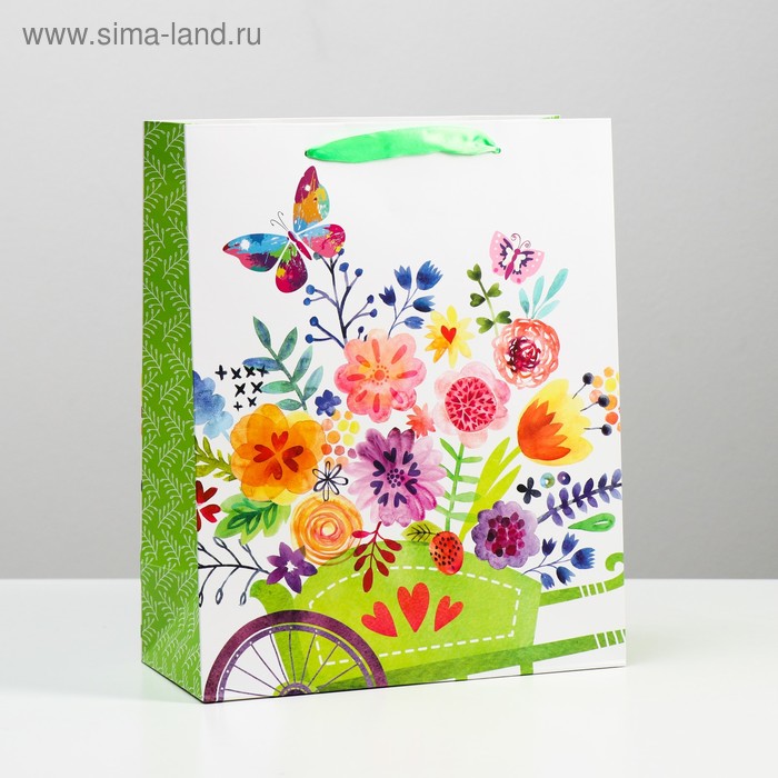 Пакет ламинированный "Тележка цветов" 26x32x12 - Фото 1