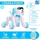Робот собака Charlie IQ BOT, на пульте управления, интерактивный: звук, свет, танцующий, музыкальный, на батарейках, на русском языке, бело-голубой - фото 318262147