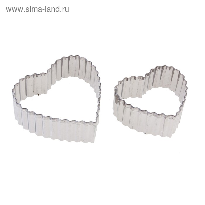 Набор форм для вырезания печенья «Сердечки рифлёные», 2 шт, 8×7×2 см, цвет хромированный - Фото 1