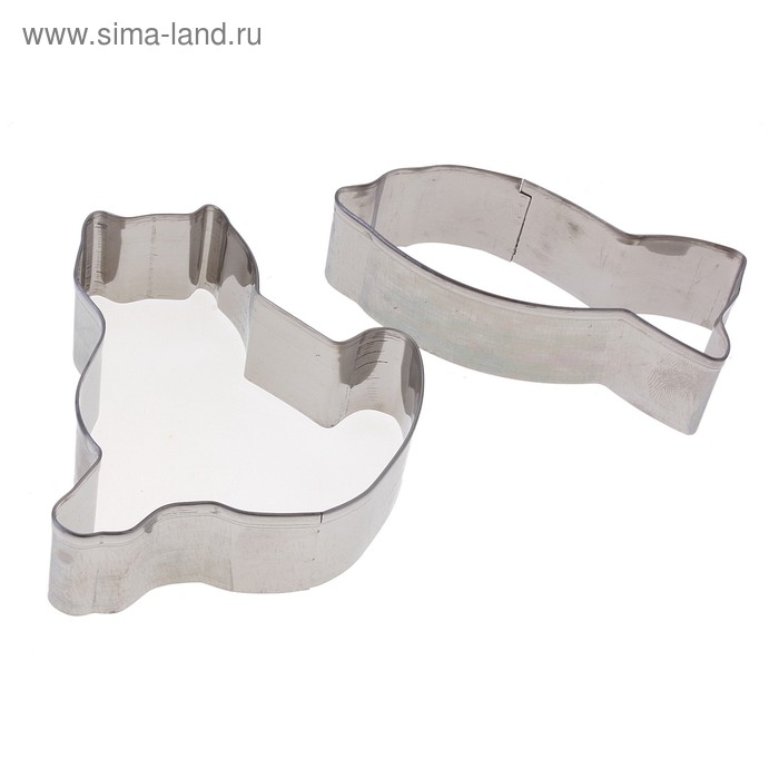 Набор форм для вырезания печенья «Котик и рыбка», 2 шт, 8×9 см, цвет хромированный - Фото 1