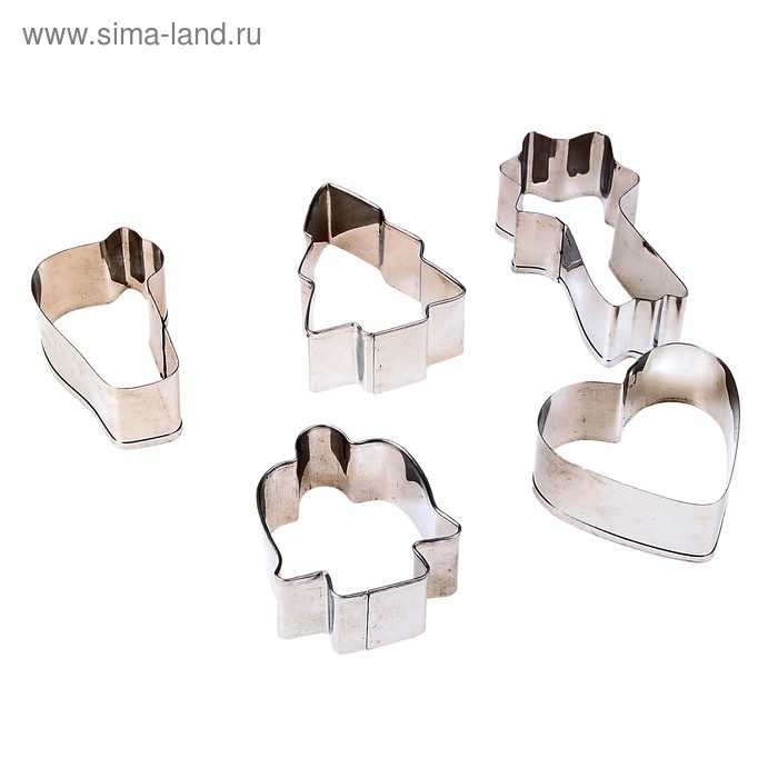 Форма для выпечки ассорти, 5 шт, 1×5×5,5 см, цвет хромированный - Фото 1