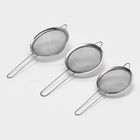 Сито для просеивания Доляна, набор 3 шт., d=12 см,14 см, 16 см, нержавеющая сталь, серебристое - Фото 3