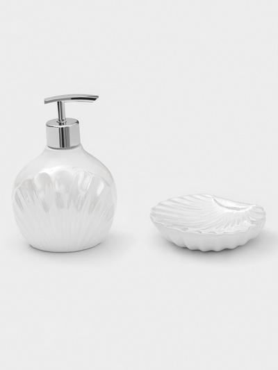 Набор для ванной «Ариэль», 2 предмета, дозатор 480 мл, мыльница, белый перламутровый