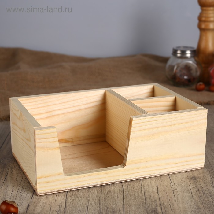 Салфетница деревянная «Прямоугольник», 3 отделения, 15×23×8.5 см, сосна - Фото 1