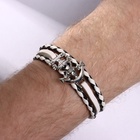 Браслет кожаный «Параллели» якорь с черепом, чёрно-белый с серебром, 21.5 см - Фото 2