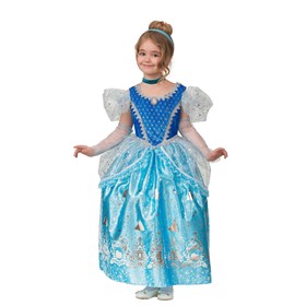 Карнавальный костюм «Принцесса Золушка», текстиль-принт, платье, перчатки, брошь, р. 32, рост 122 см